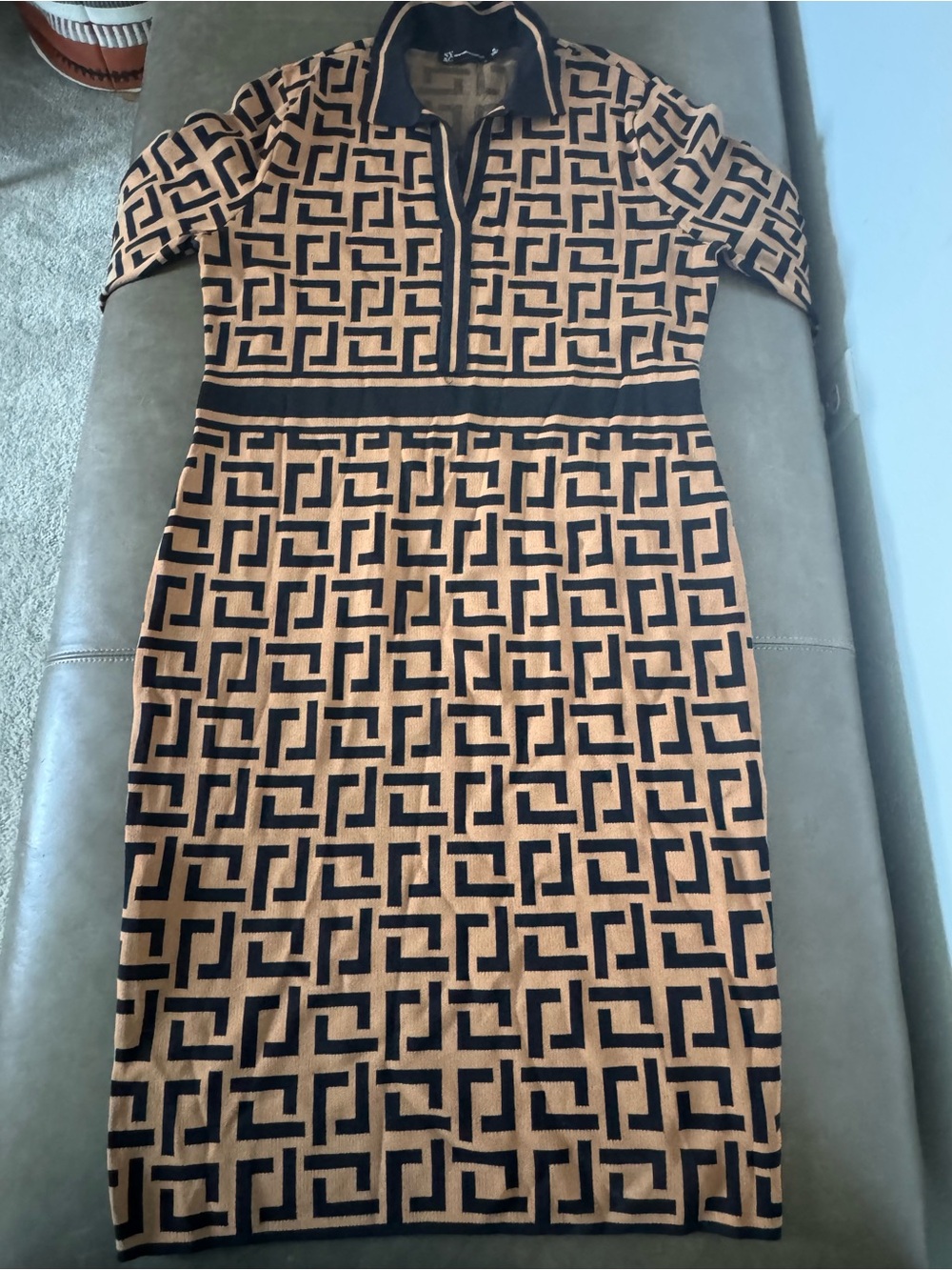 New York & Company Black and Camel Geometric Midi Dress
